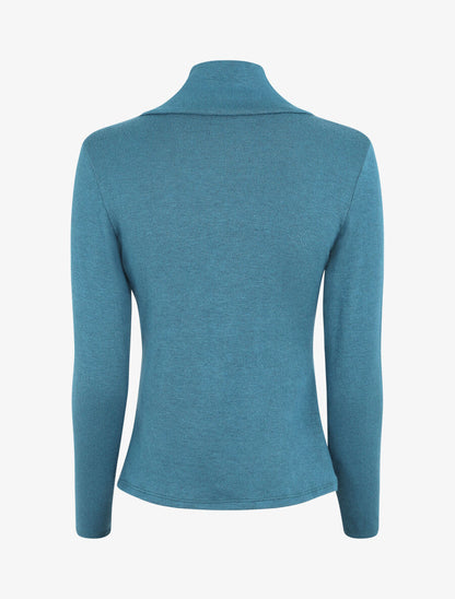 Pull fin à col V fantaisie zippé - Bleu charrette - 2