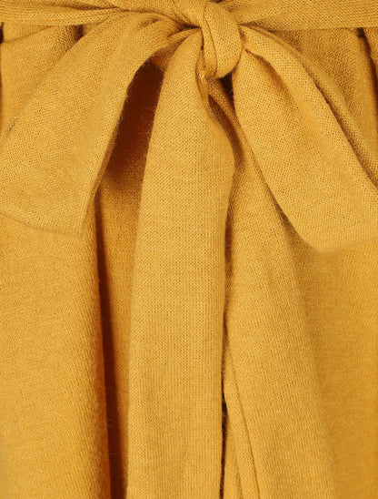 Gilet mi-long uni et ceinturé - Moutarde - 3
