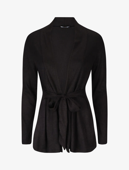 Gilet mi-long uni et ceinturé - Noir - 1