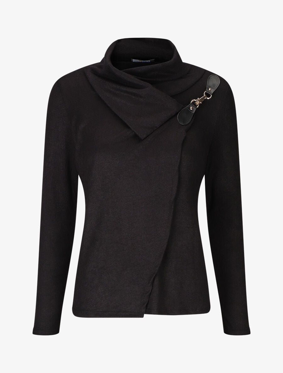 Pull col montant et crochet décoratif - Noir - 4