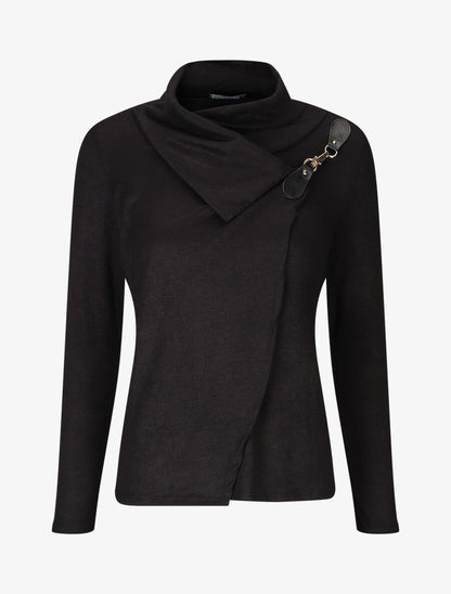 Pull col montant et crochet décoratif - Noir - 4