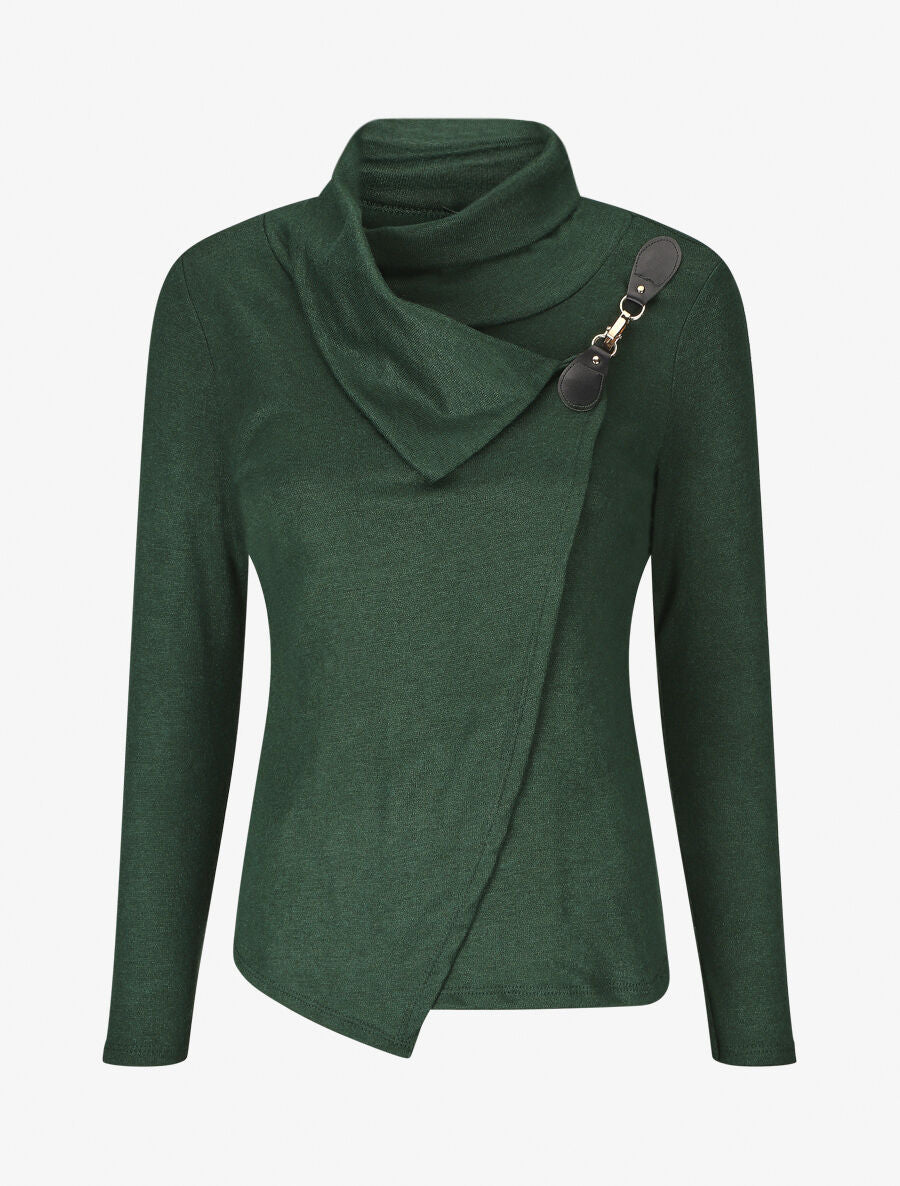 Pull col montant et crochet décoratif - Vert sapin - 1