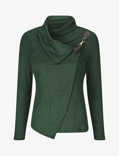 Pull col montant et crochet décoratif - Vert sapin - 1