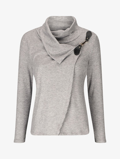 Pull col montant et crochet décoratif - Gris - 1