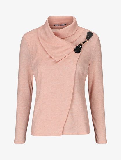 Pull col montant et crochet décoratif - Rose - 5