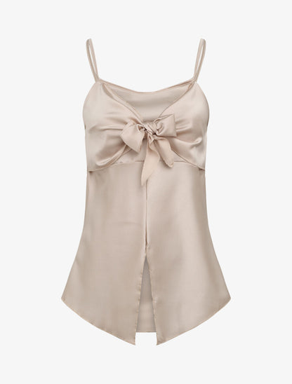 Caraco droit satiné à noeud - Beige - 1