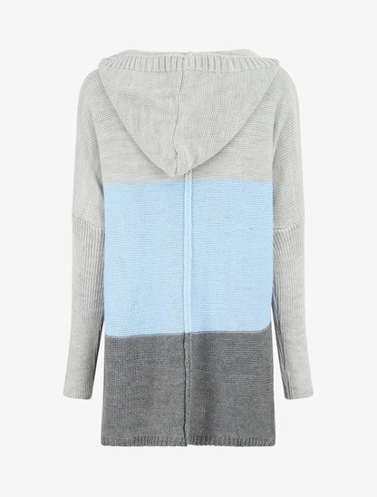 Gilet mi-long rayé à capuche - Bleu ciel/gris - 2