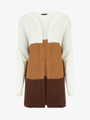 Gilet mi-long rayé à capuche - Camel/gris - 4
