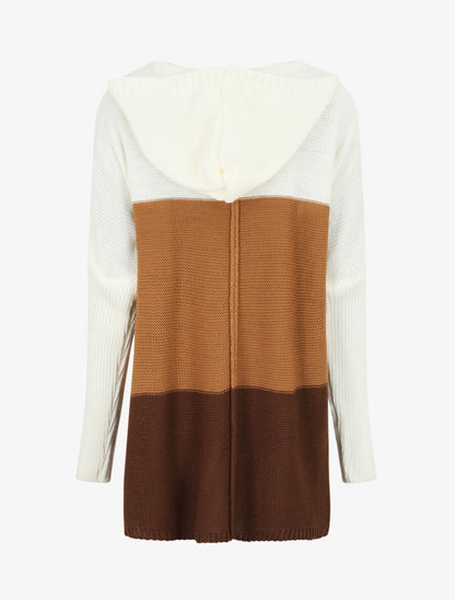 Gilet mi-long rayé à capuche - Camel/gris - 2