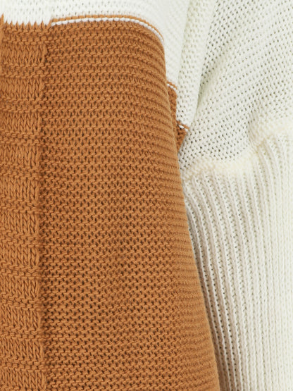 Gilet mi-long rayé à capuche - Camel/gris - 3