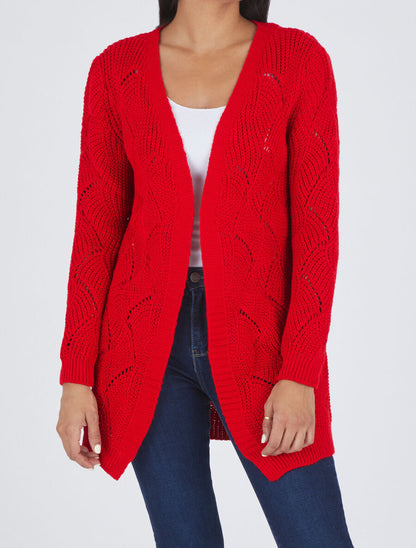 Gilet mi-long classique à bord côtelés - Rouge - 4