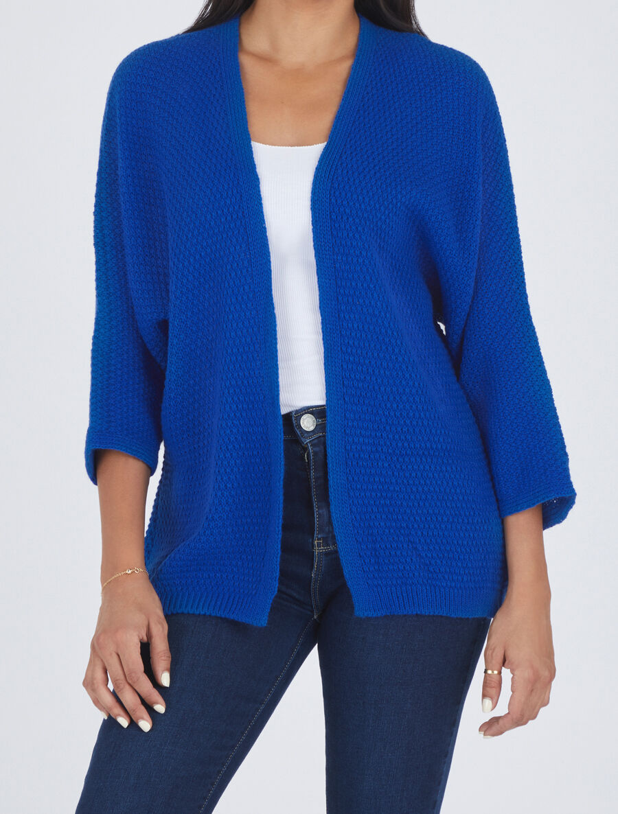 Gilet mi-long ouvert uni - Bleu roi - 4