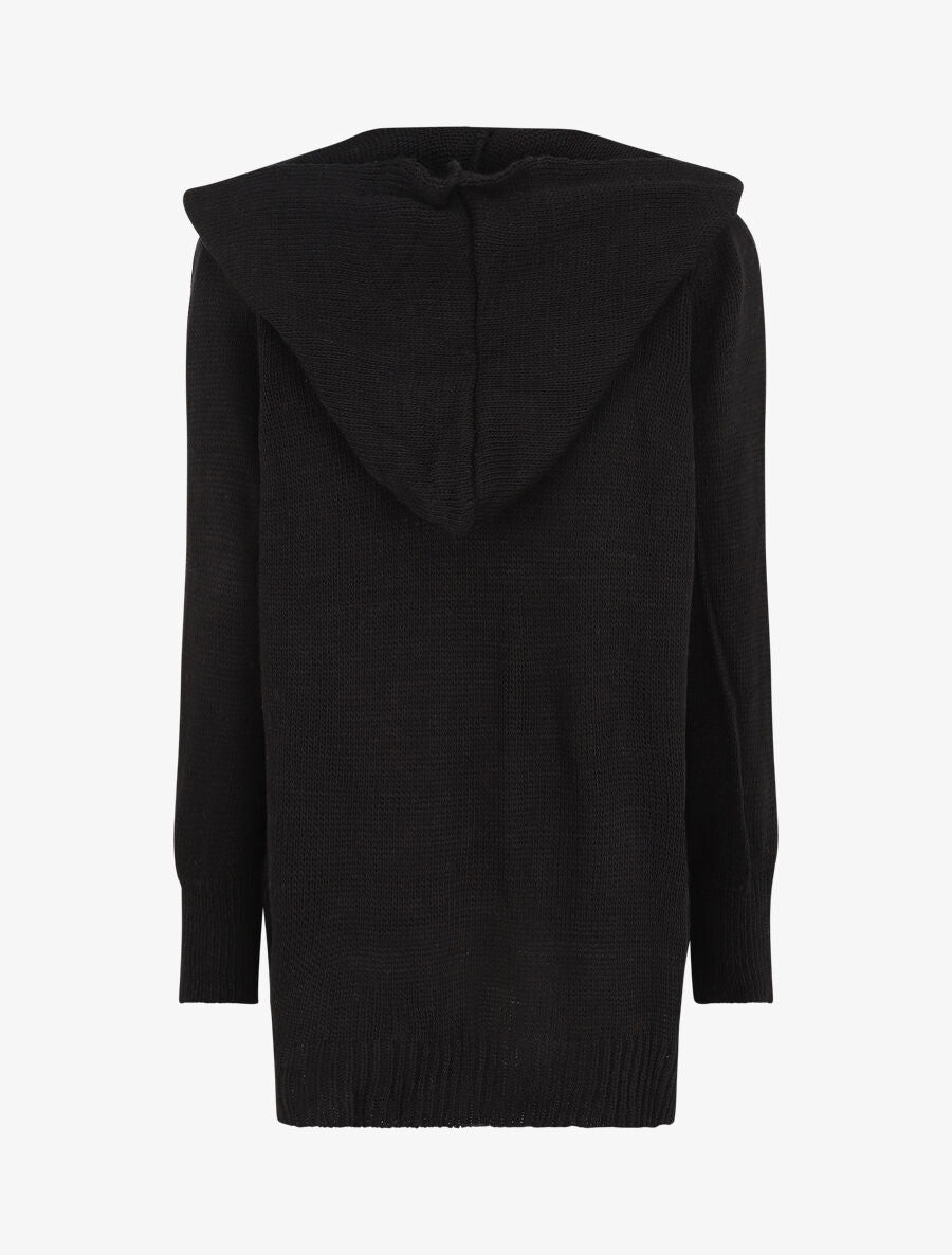 Gilet mi-long à capuche - Noir - 2