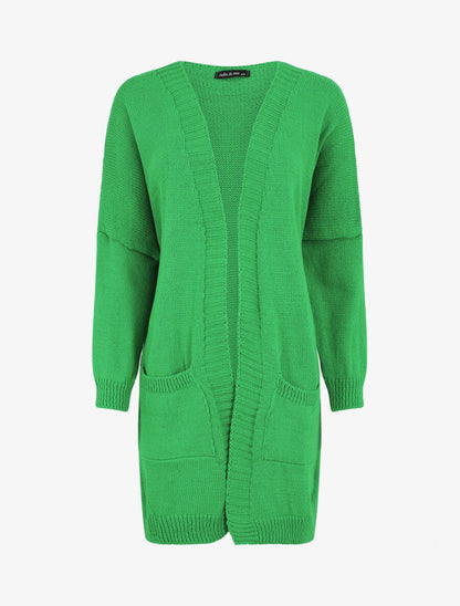 Gilet long ouvert à manches chauve-souris - Vert - 3