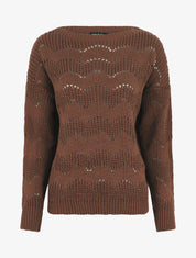 Pull droit uni en maille ajourée - Marron - 1