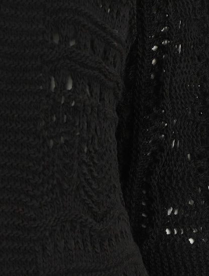 Gilet long en maille ajourée à manches 3/4 - Noir - 3