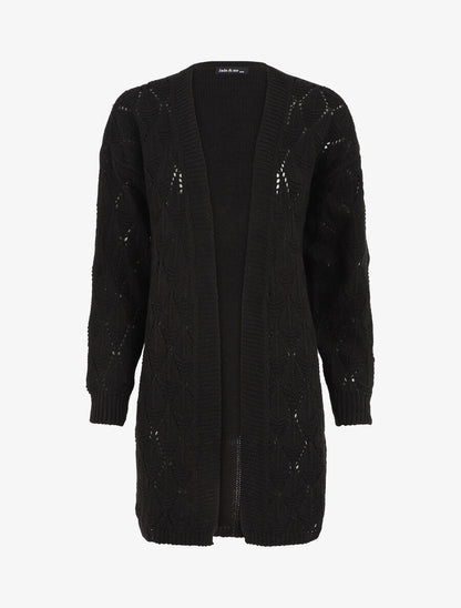 Gilet long uni en maille fine - Noir - 1
