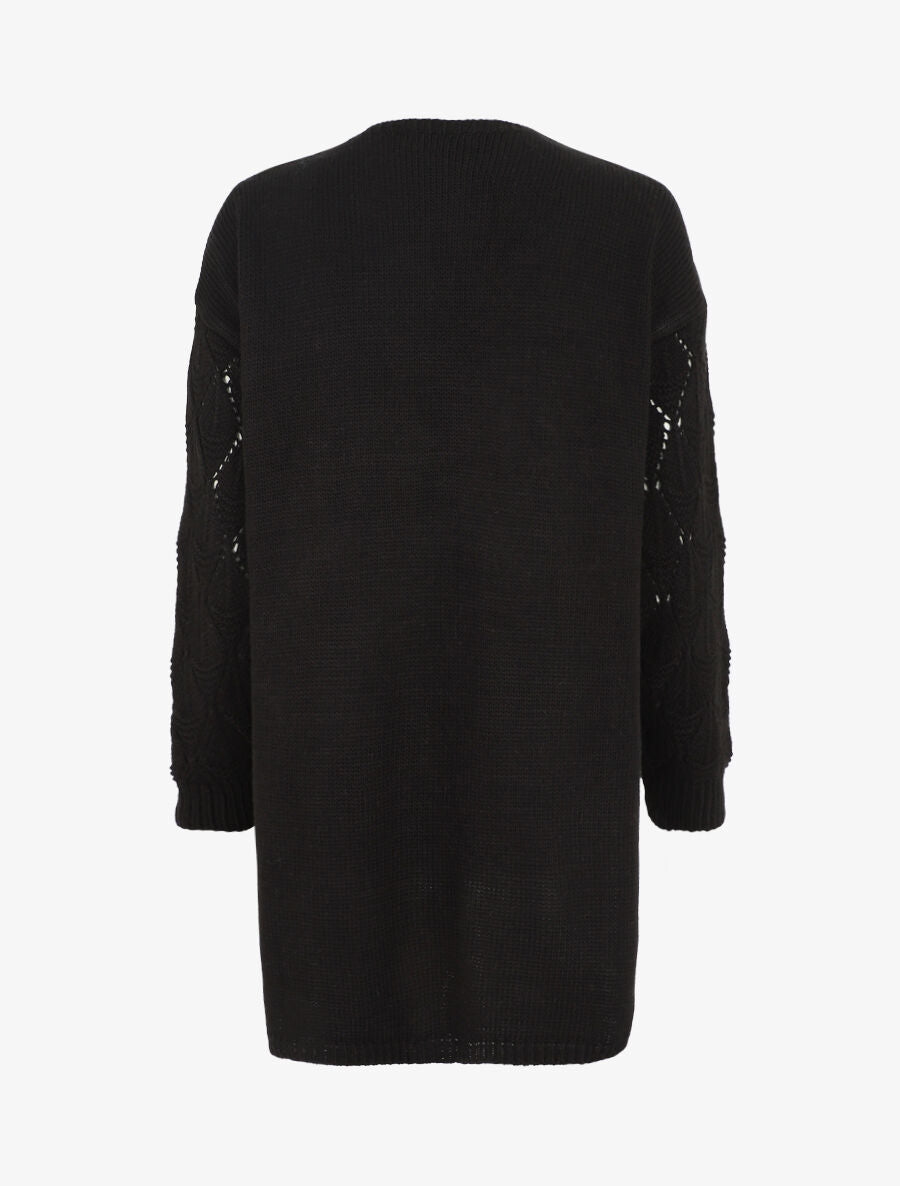 Gilet long uni en maille fine - Noir - 2