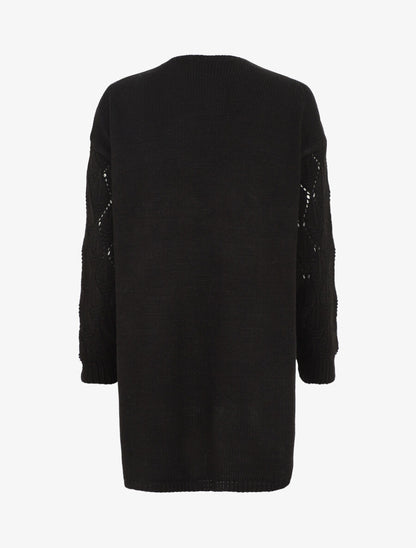 Gilet long uni en maille fine - Noir - 2