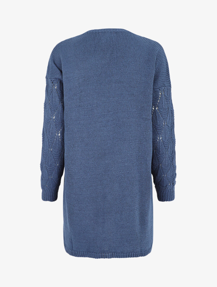Gilet long uni en maille fine - Bleu - 2