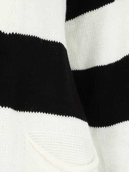 Gilet long ouvert à rayures - Noir - 3