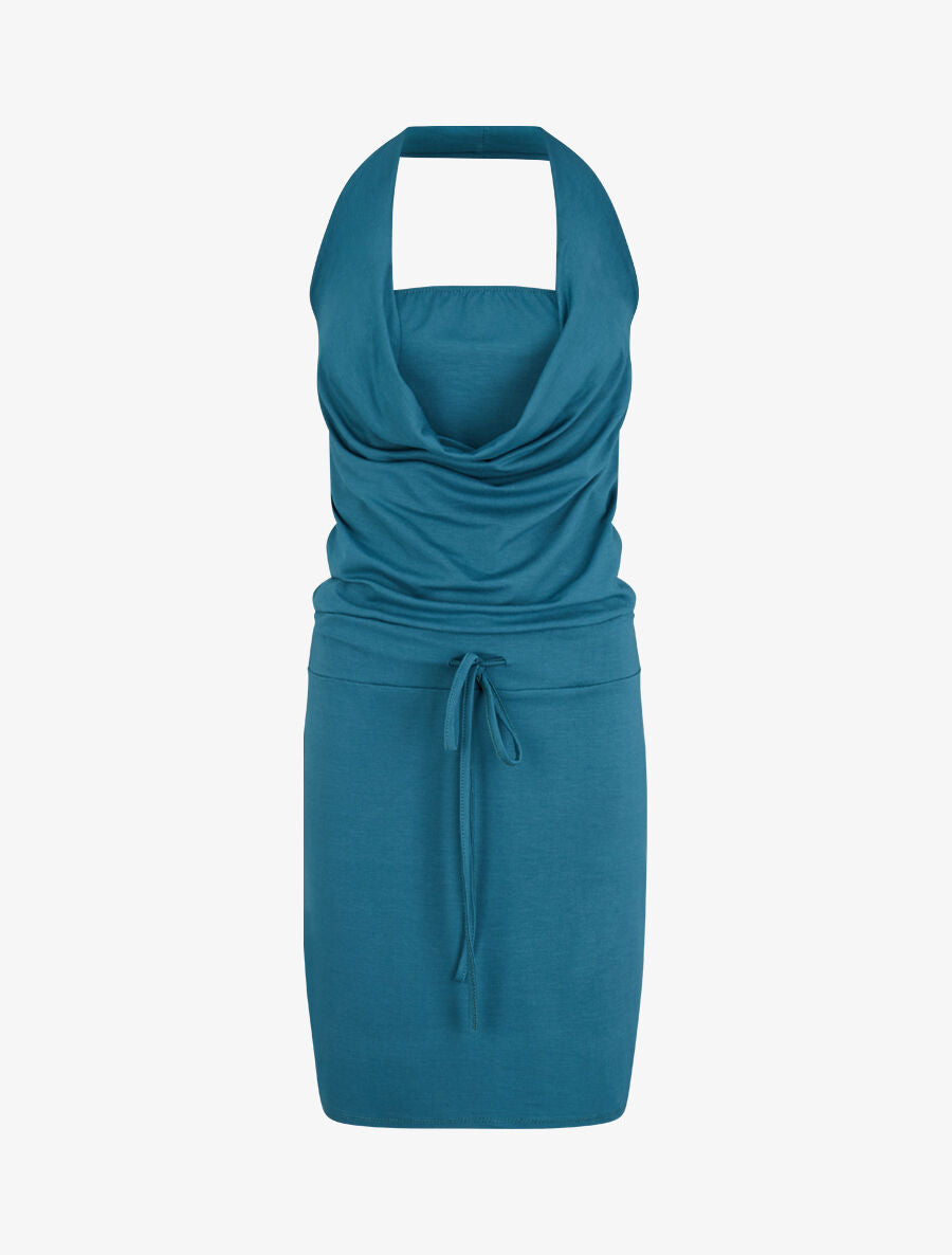 Robe à dos nu et col bénitier - Bleu canard - 1