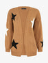 Gilet mi-long ouvert à imprimé étoiles - Camel - 1