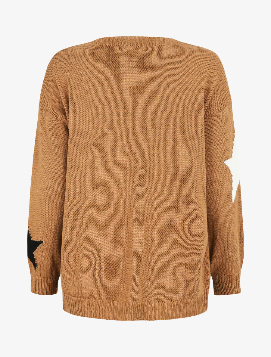 Gilet mi-long ouvert à imprimé étoiles - Camel - 2