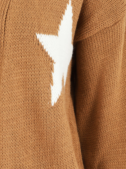 Gilet mi-long ouvert à imprimé étoiles - Camel - 3