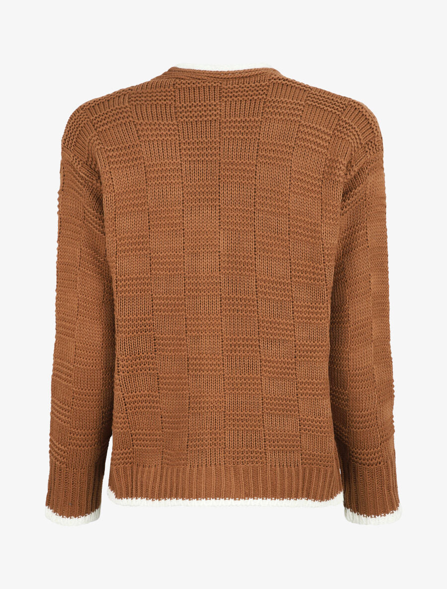 Gilet col V en maille stylisée - Camel - 2
