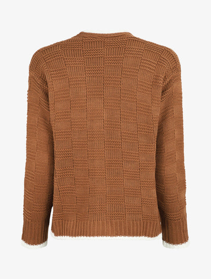 Gilet col V en maille stylisée - Camel - 2