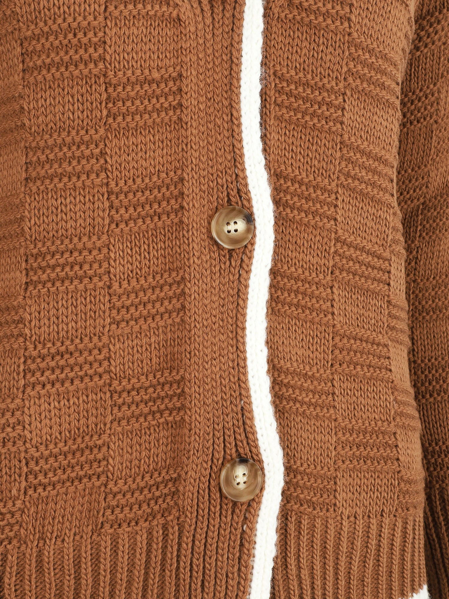 Gilet col V en maille stylisée - Camel - 3