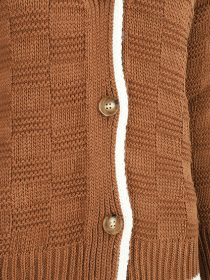 Gilet col V en maille stylisée - Camel - 3