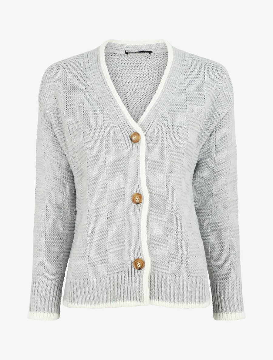 Gilet col V en maille stylisée - Gris clair - 4