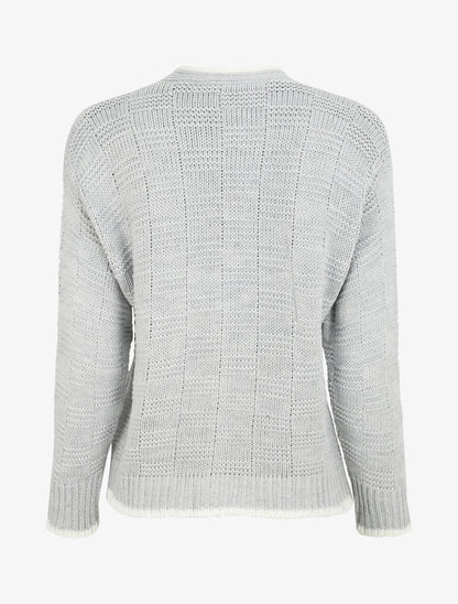 Gilet col V en maille stylisée - Gris clair - 2