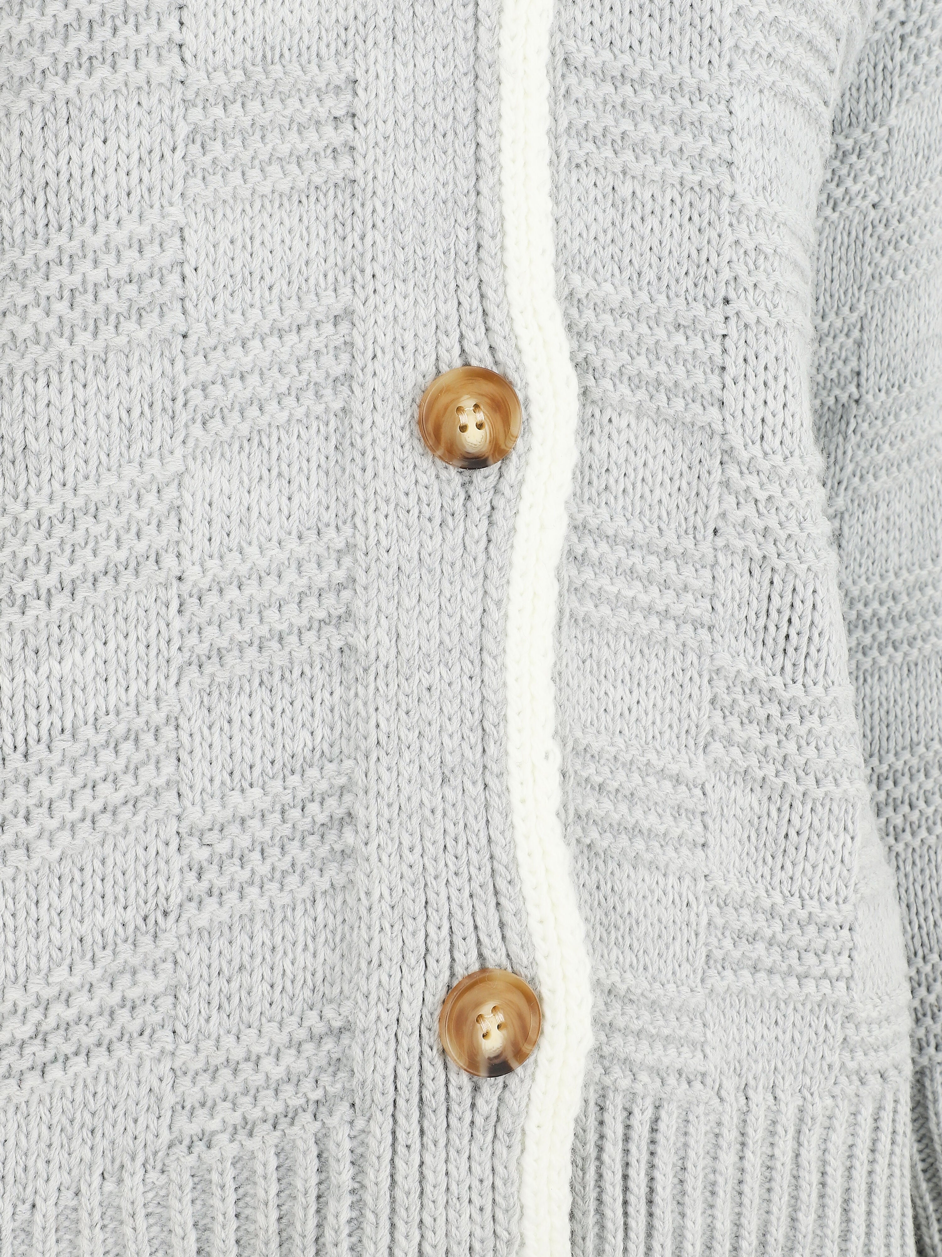 Gilet col V en maille stylisée - Gris clair - 3
