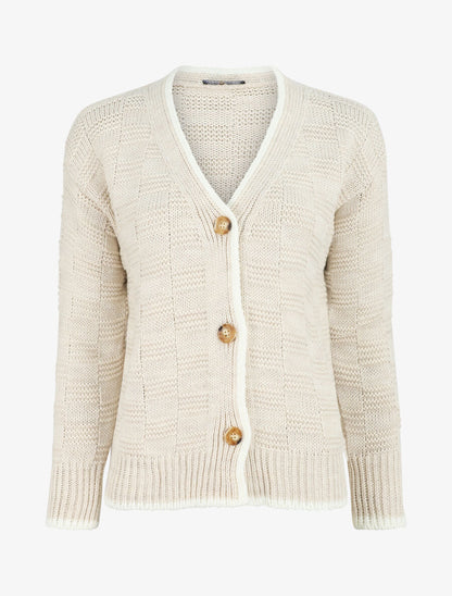 Gilet col V en maille stylisée - Beige - 5