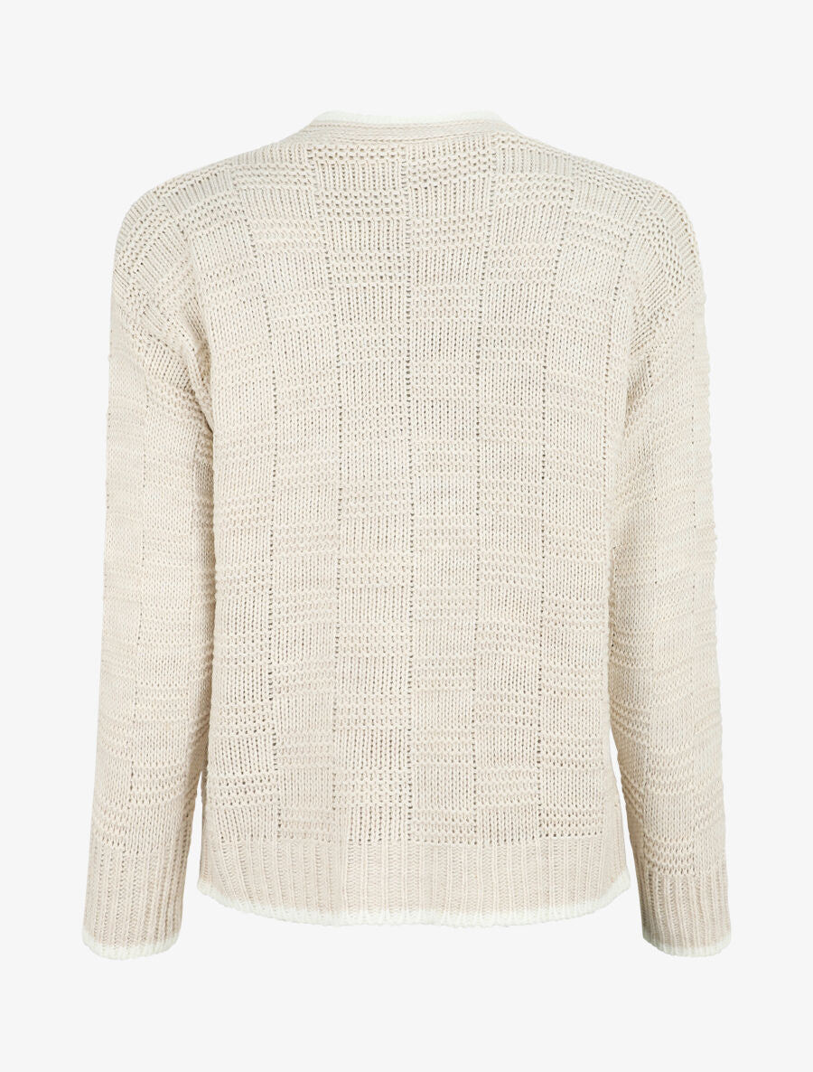 Gilet col V en maille stylisée - Beige - 2