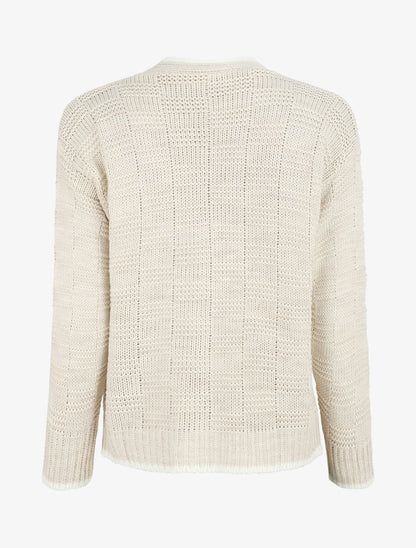 Gilet col V en maille stylisée - Beige - 2