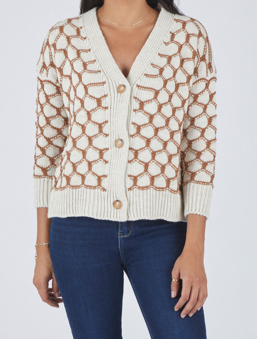 Cardigan à imprimé fantaisie - Camel - 4