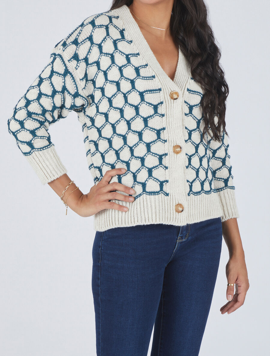 Cardigan à imprimé fantaisie - Bleu canard - 4