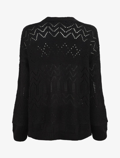 Cardigan grosse maille ajourée et bords côtelés - Noir - 2