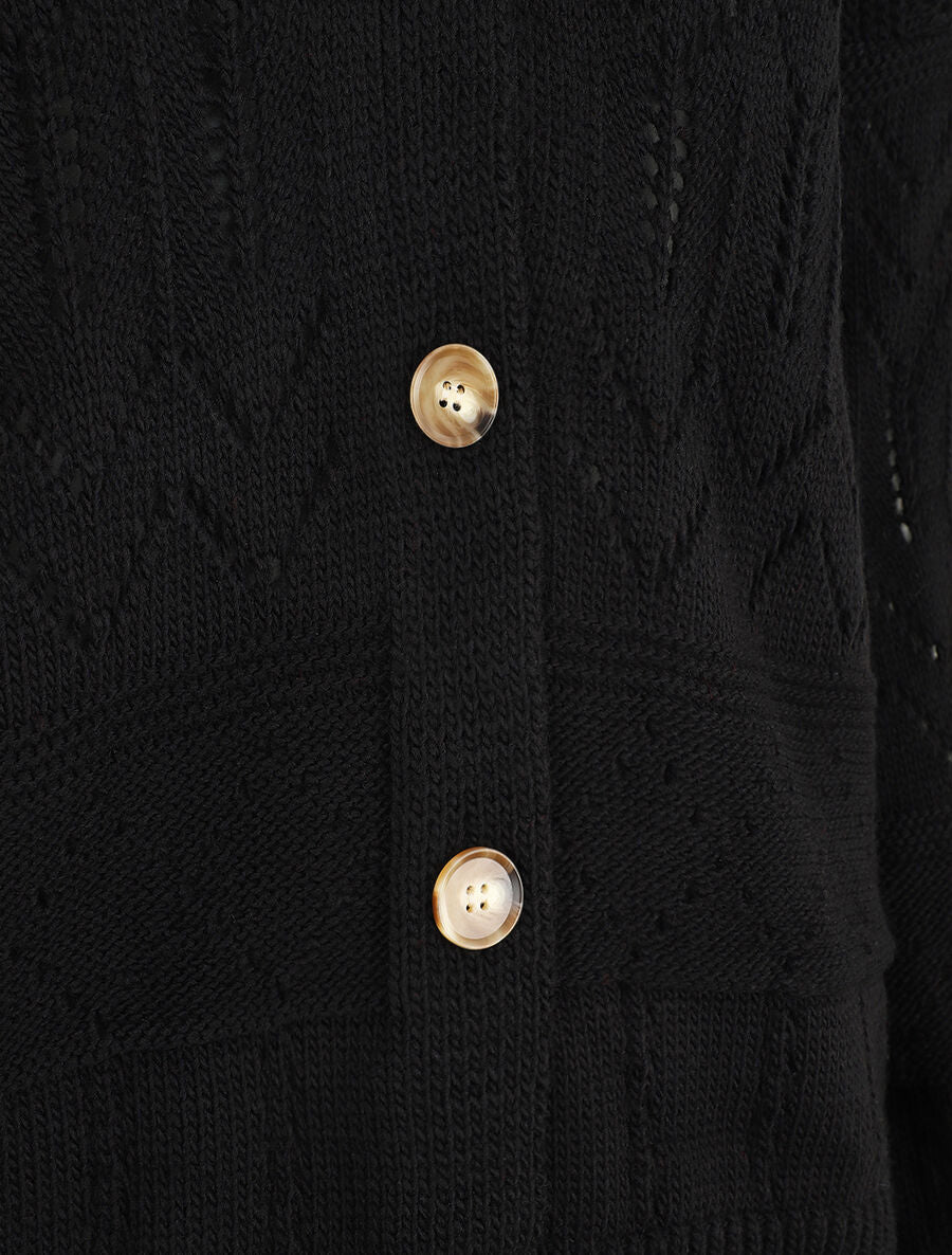 Cardigan grosse maille ajourée et bords côtelés - Noir - 3