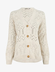 Cardigan grosse maille ajourée et bords côtelés - Beige - 5