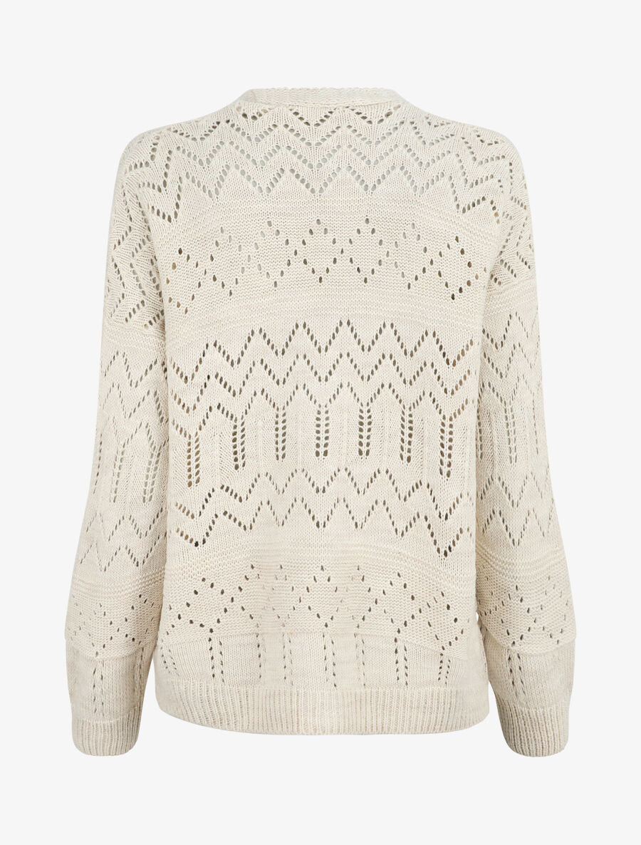 Cardigan grosse maille ajourée et bords côtelés - Beige - 2