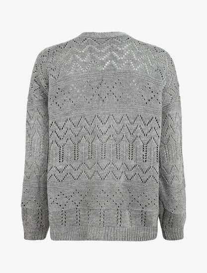 Cardigan grosse maille ajourée et bords côtelés - Gris - 2
