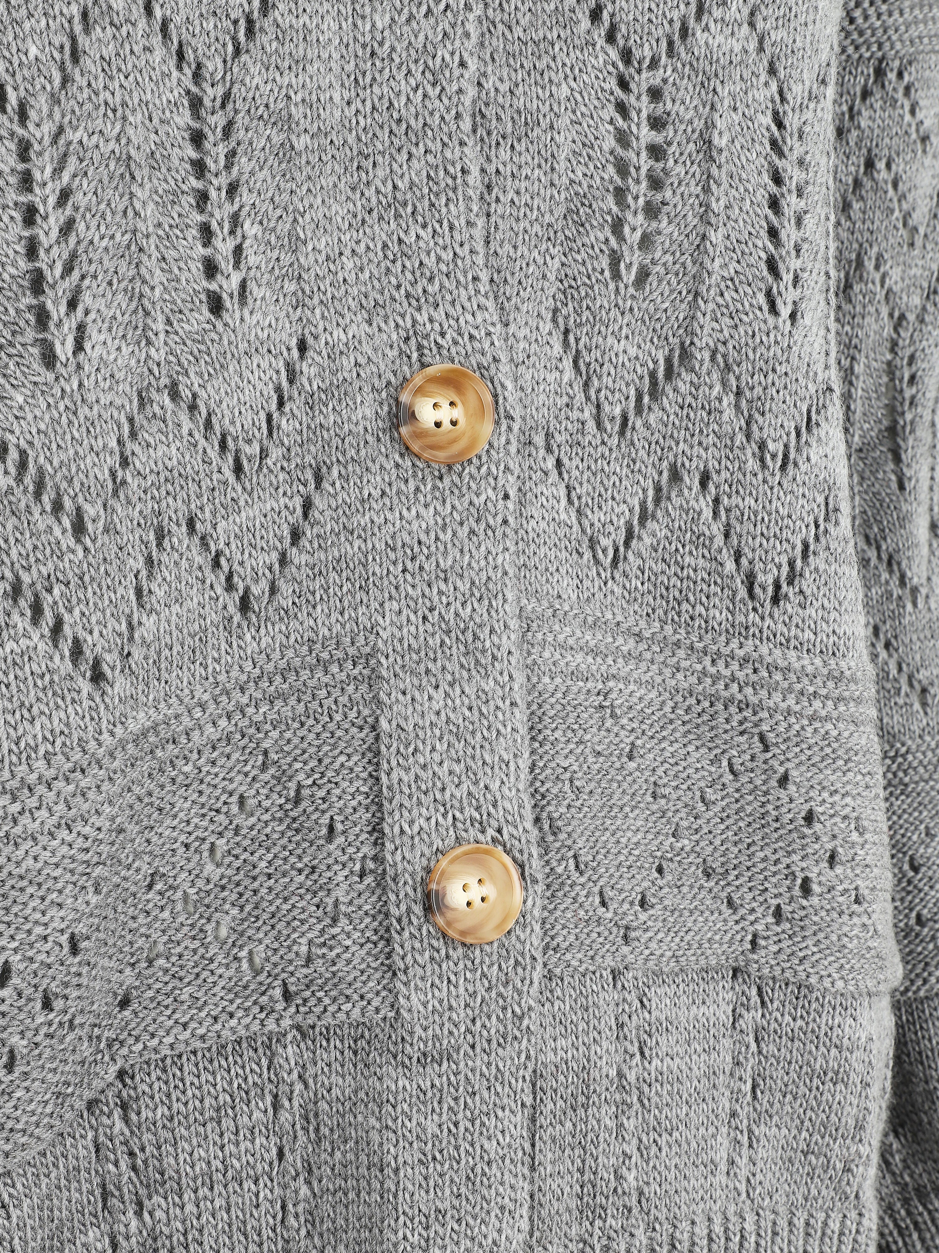 Cardigan grosse maille ajourée et bords côtelés - Gris - 3