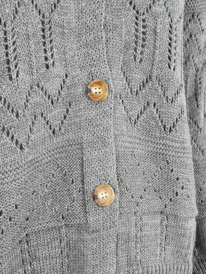 Cardigan grosse maille ajourée et bords côtelés - Gris - 3