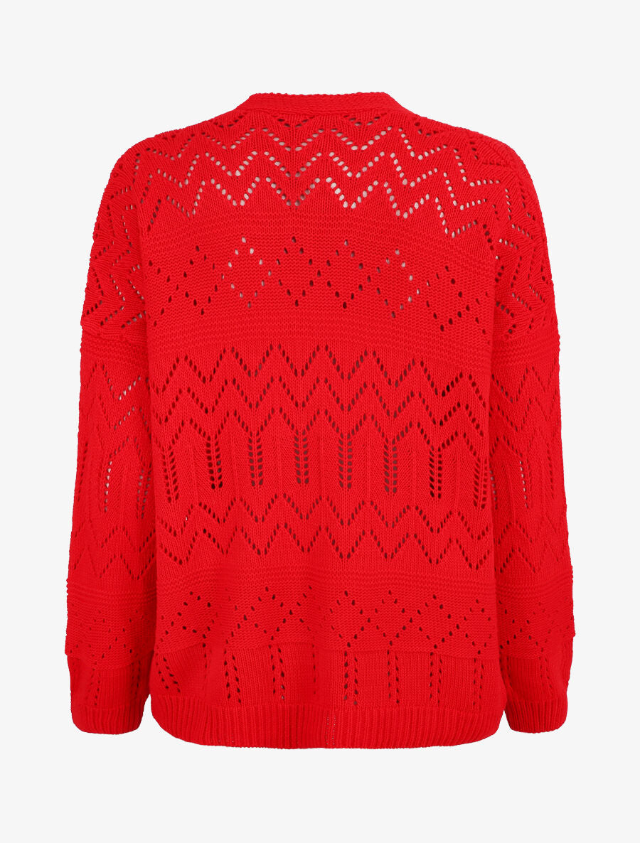 Cardigan grosse maille ajourée et bords côtelés - Rouge - 2