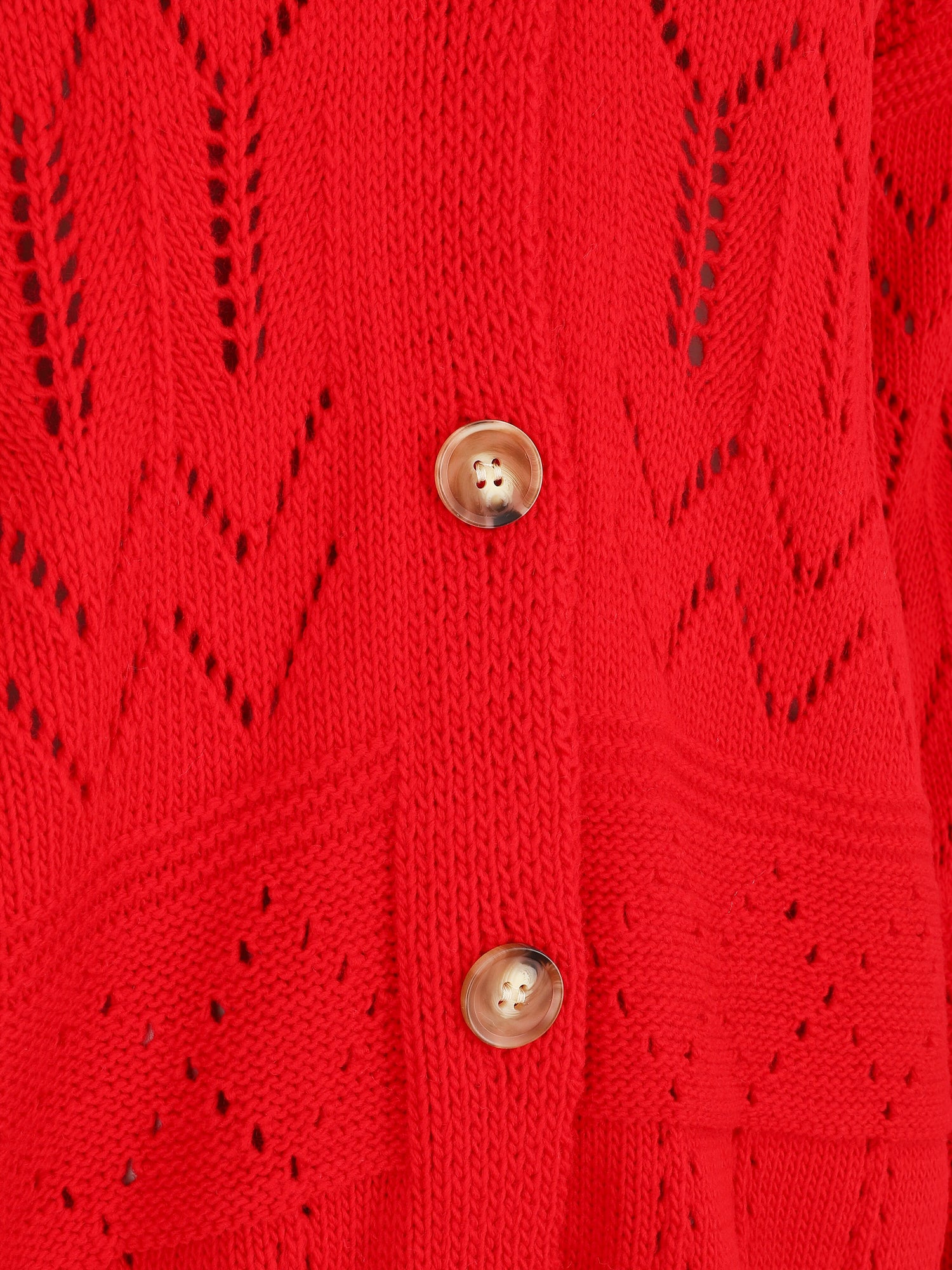 Cardigan grosse maille ajourée et bords côtelés - Rouge - 3